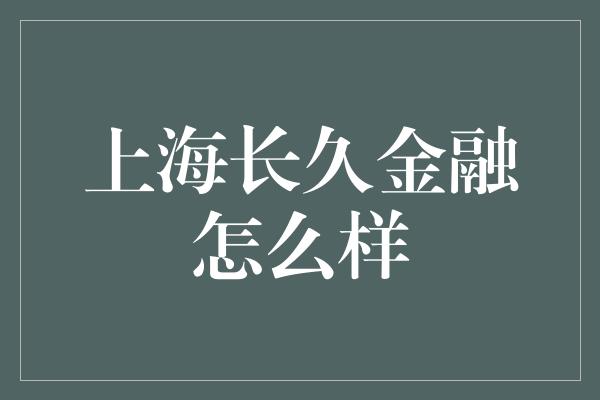 上海长久金融怎么样