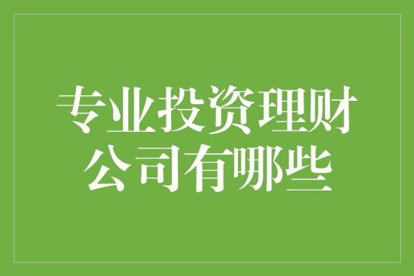 专业投资理财公司有哪些