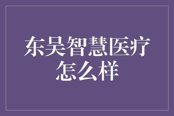 东吴智慧医疗怎么样