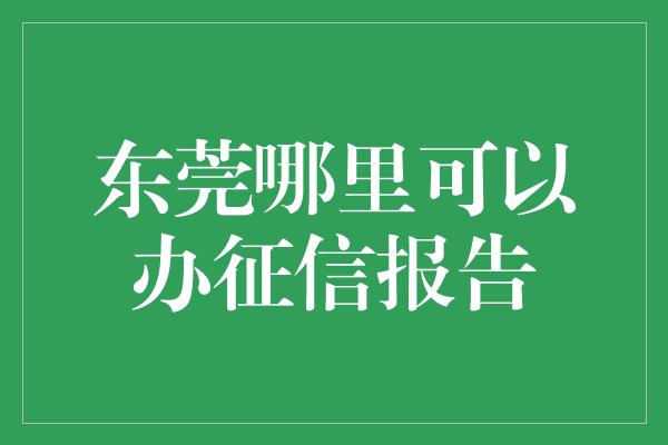 东莞哪里可以办征信报告