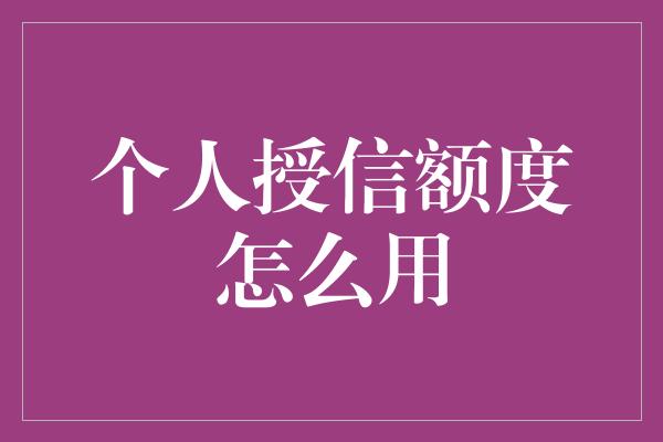 个人授信额度怎么用