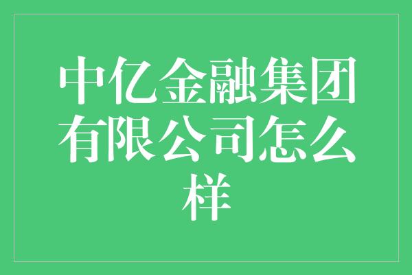 中亿金融集团有限公司怎么样