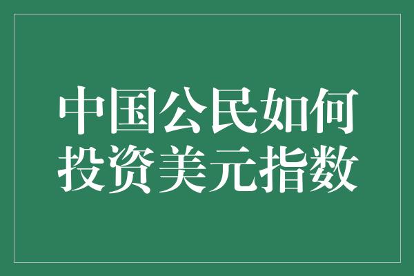 中国公民如何投资美元指数