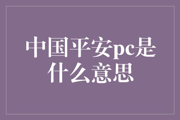 中国平安pc是什么意思