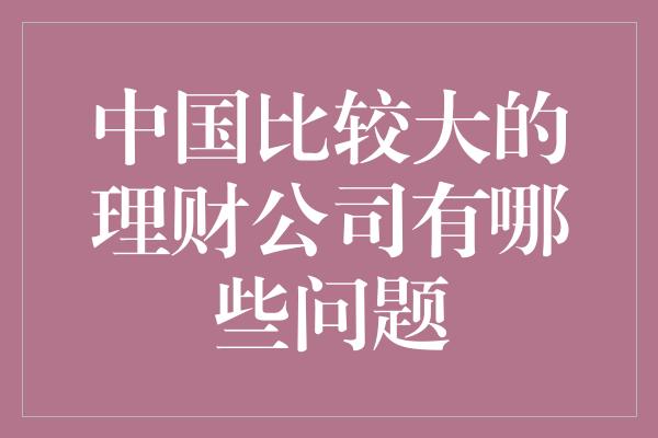 中国比较大的理财公司有哪些问题