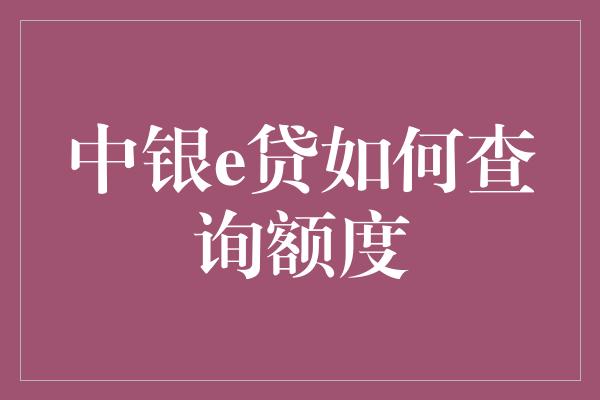 中银e贷如何查询额度