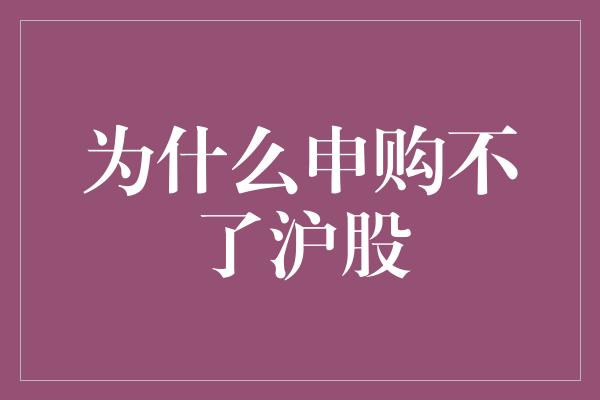 为什么申购不了沪股