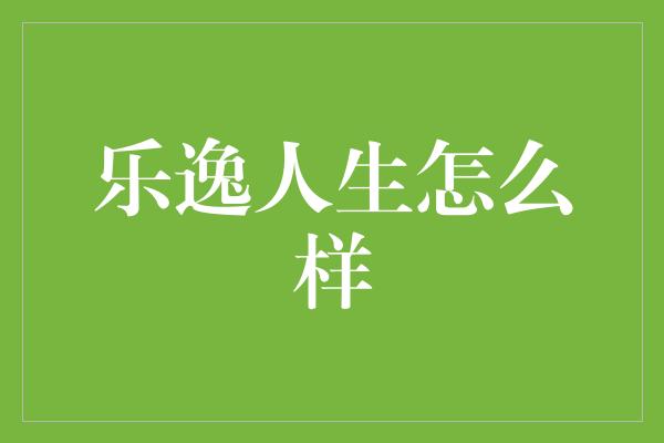 乐逸人生怎么样