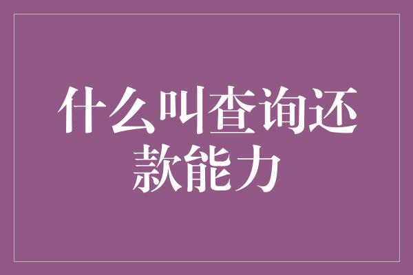 什么叫查询还款能力