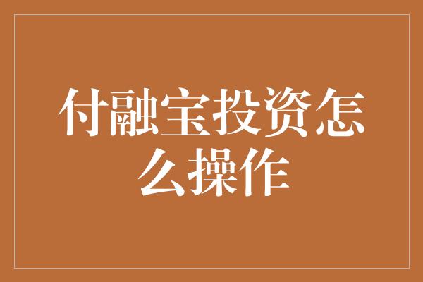 付融宝投资怎么操作