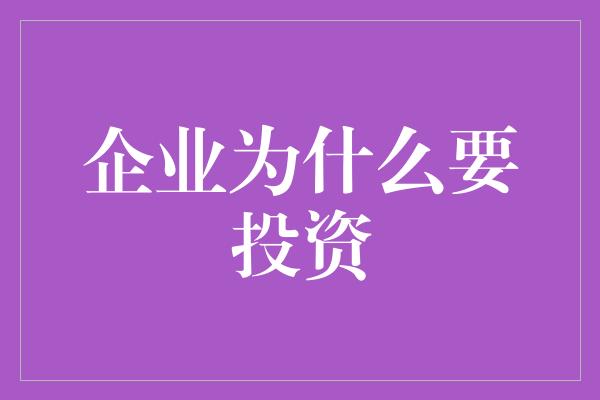 企业为什么要投资