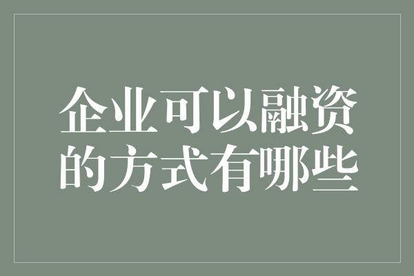 企业可以融资的方式有哪些