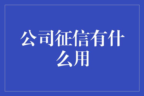 公司征信有什么用