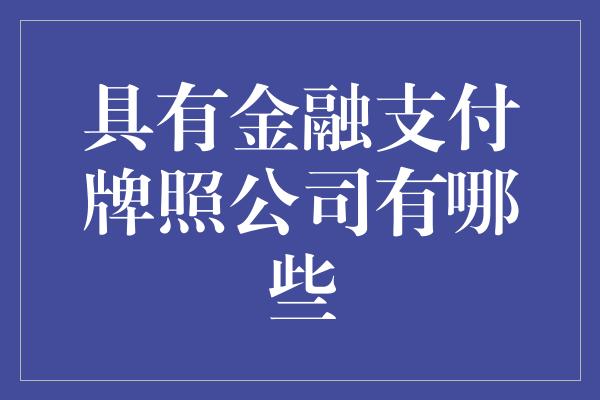 具有金融支付牌照公司有哪些