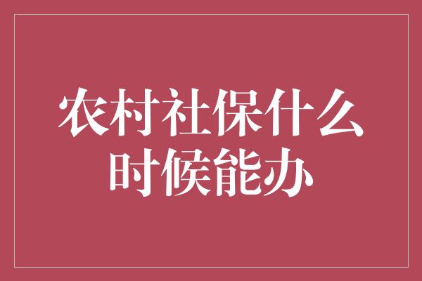 农村社保什么时候能办