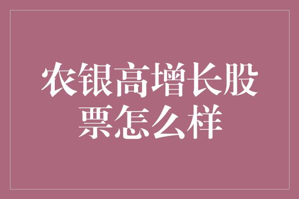 农银高增长股票怎么样