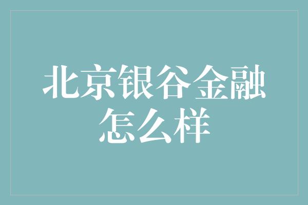 北京银谷金融怎么样