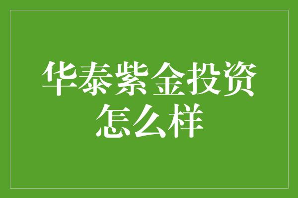 华泰紫金投资怎么样