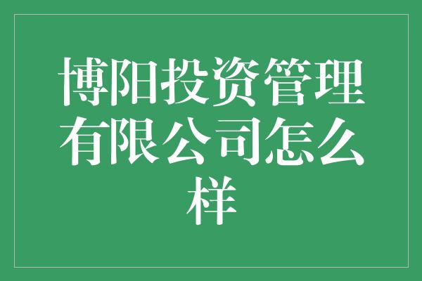 博阳投资管理有限公司怎么样