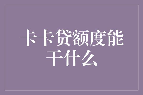 卡卡贷额度能干什么