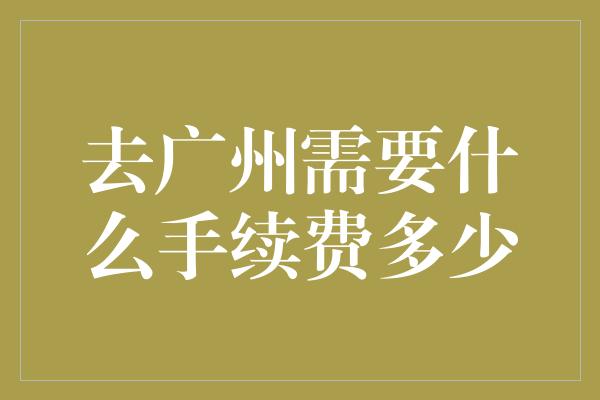 去广州需要什么手续费多少