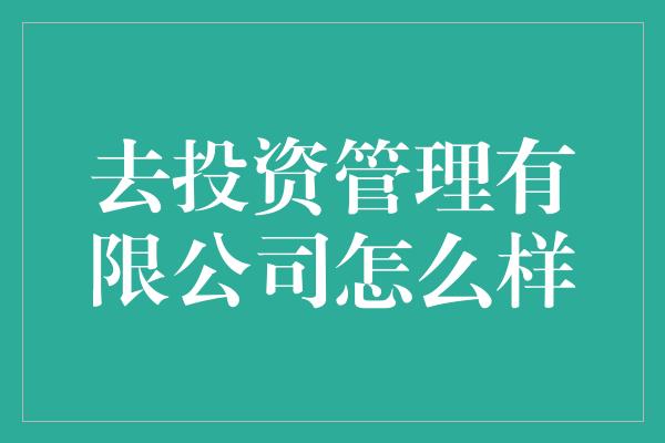 去投资管理有限公司怎么样