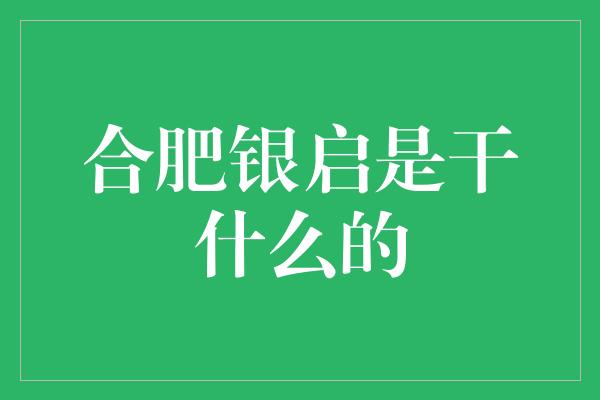 合肥银启是干什么的