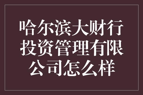 哈尔滨大财行投资管理有限公司怎么样