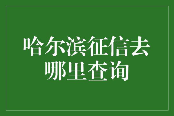 哈尔滨征信去哪里查询