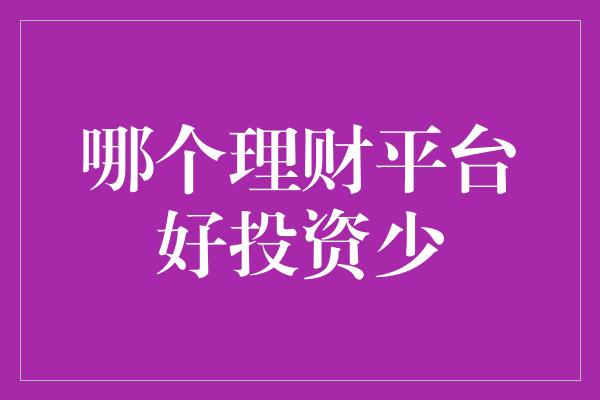 哪个理财平台好投资少