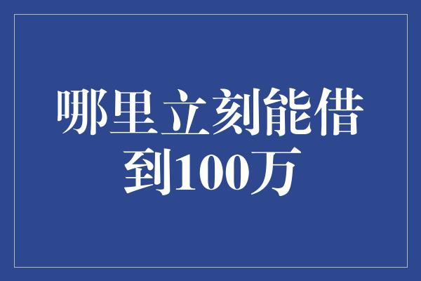 哪里立刻能借到100万