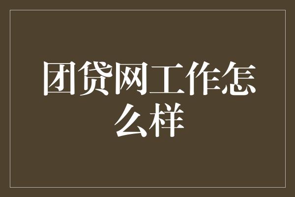 团贷网工作怎么样