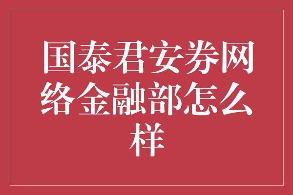 国泰君安券网络金融部怎么样