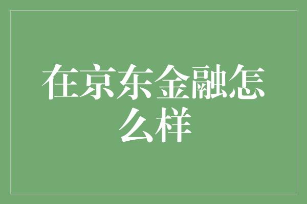 在京东金融怎么样