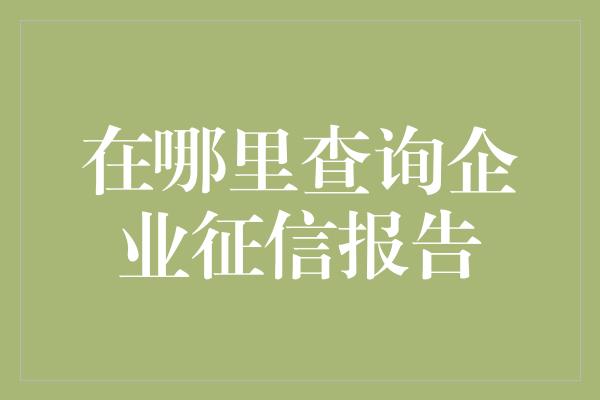 在哪里查询企业征信报告