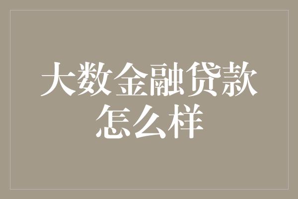 大数金融贷款怎么样