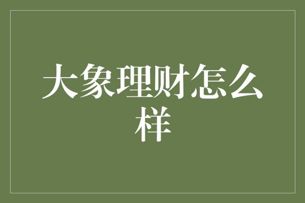 大象理财怎么样