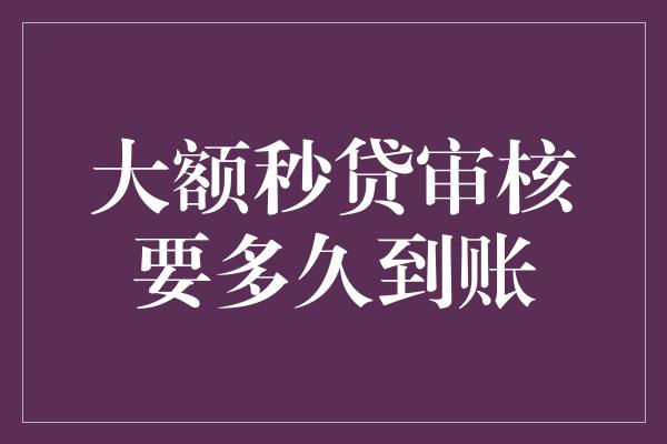 大额秒贷审核要多久到账