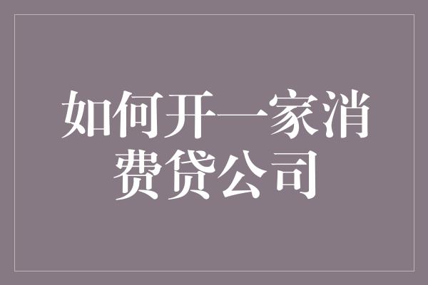 如何开一家消费贷公司