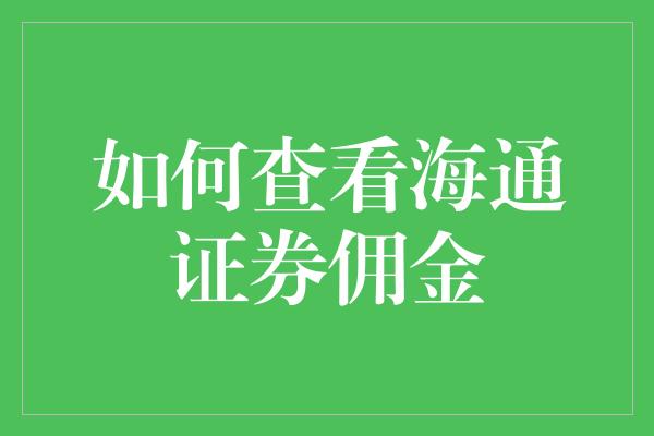 如何查看海通证券佣金