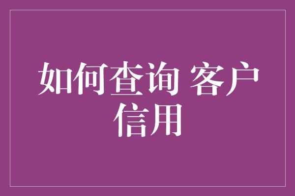 如何查询 客户信用