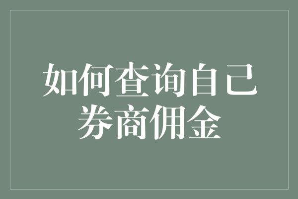 如何查询自己券商佣金