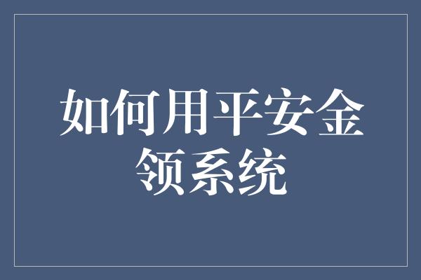 如何用平安金领系统