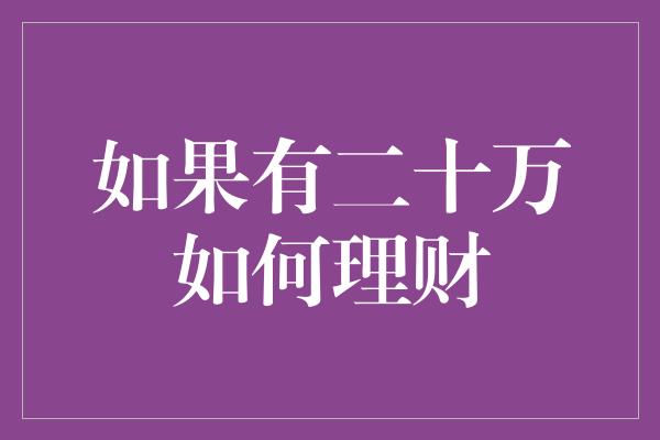 如果有二十万如何理财