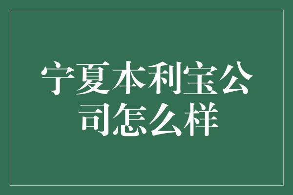 宁夏本利宝公司怎么样