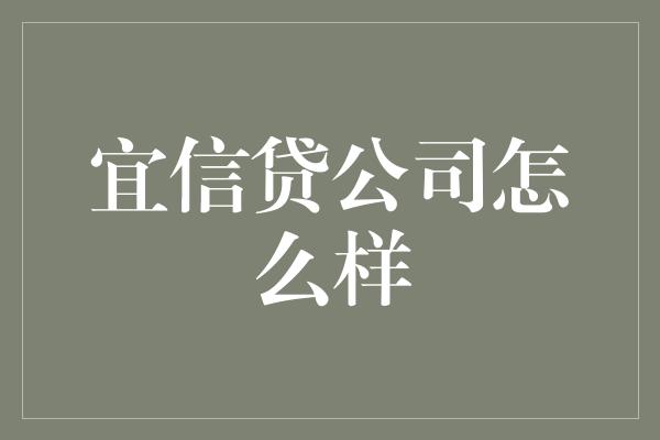 宜信贷公司怎么样