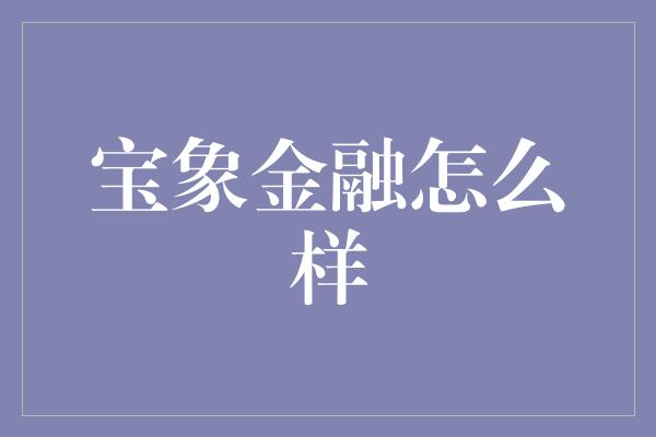 宝象金融怎么样