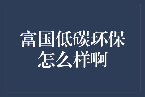 富国低碳环保怎么样啊