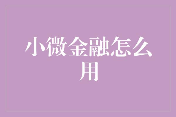 小微金融怎么用