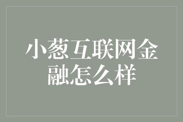 小葱互联网金融怎么样